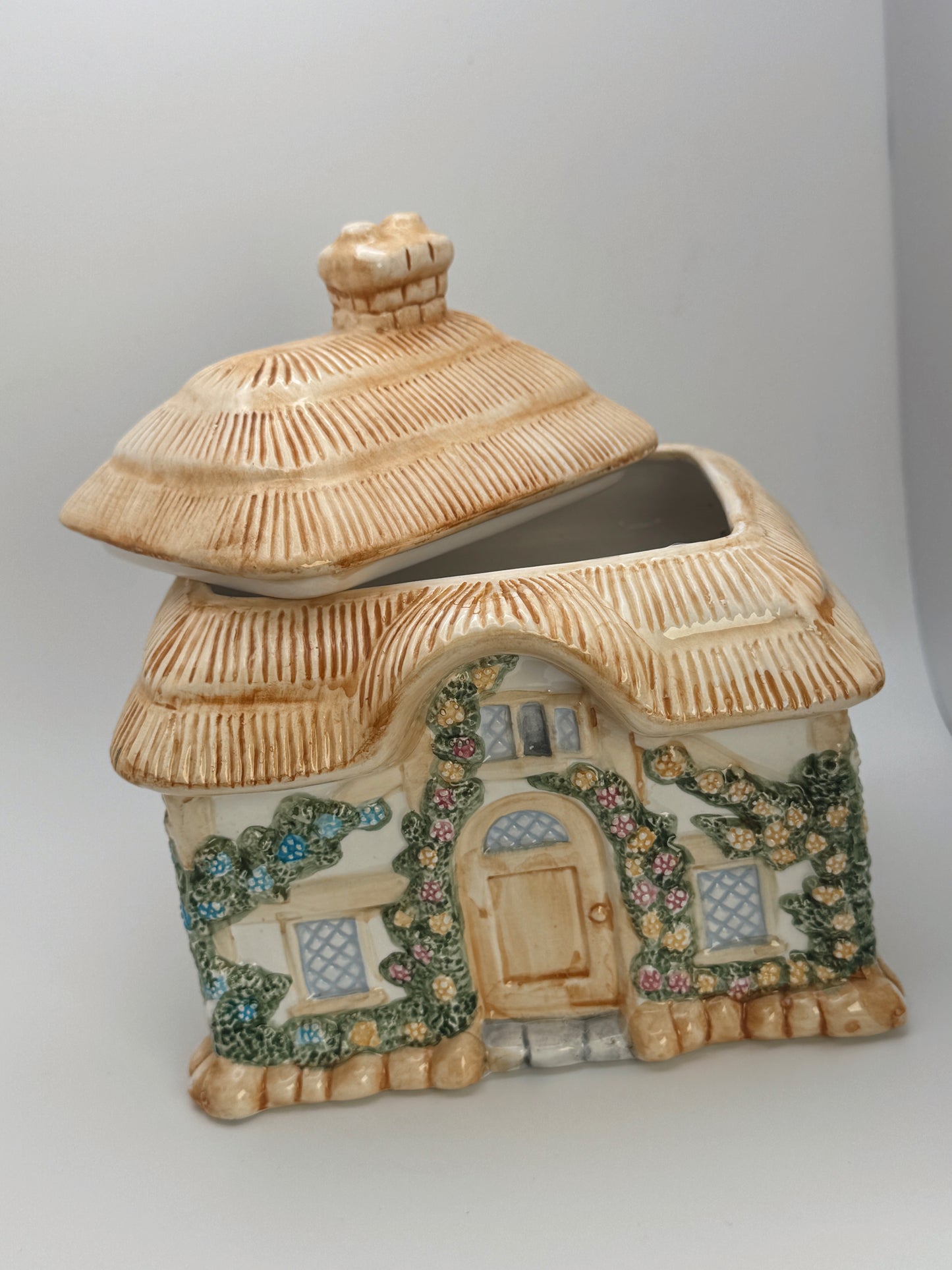 Vintage Teleflora Cottage House Ceramic Jar – Whimsical Cookie & Trinket Storage