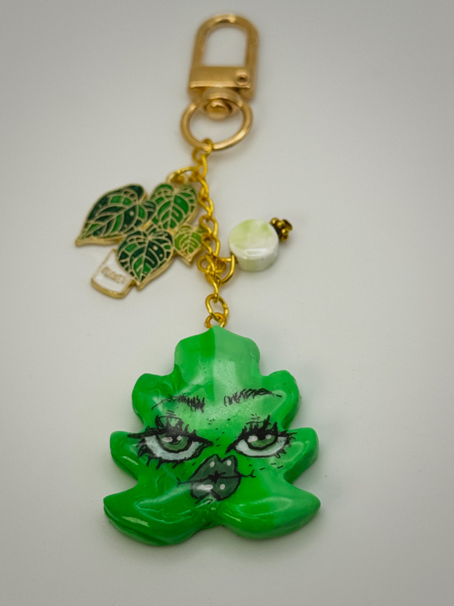 Miss Monstera Bag Charm | Handmade Polymer Clay Key Chain