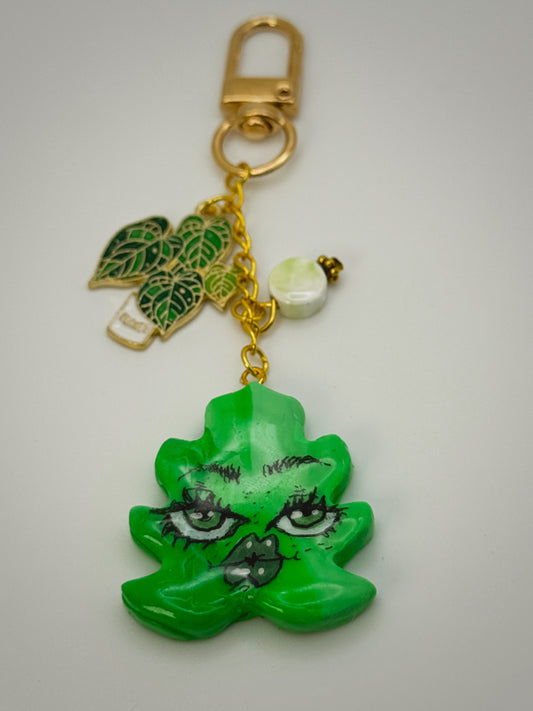 Miss Monstera Bag Charm | Handmade Polymer Clay Key Chain
