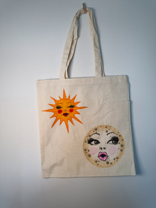 Celestial Hand-Pressed Tote Bag | 15x16 Natural Cotton