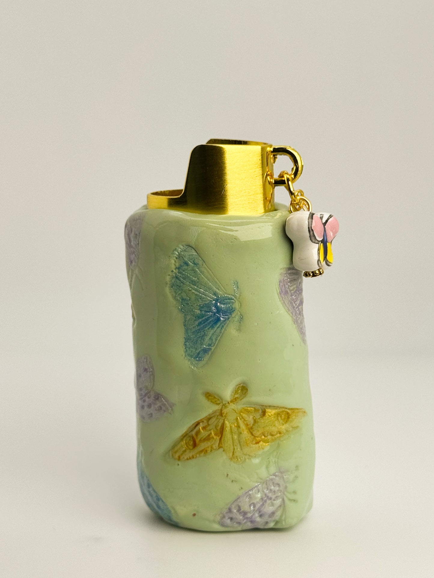 Butterfly & Bugs Lighter Case w/ Charm | Fits Standard Bic | Handmade Polymer Clay Art