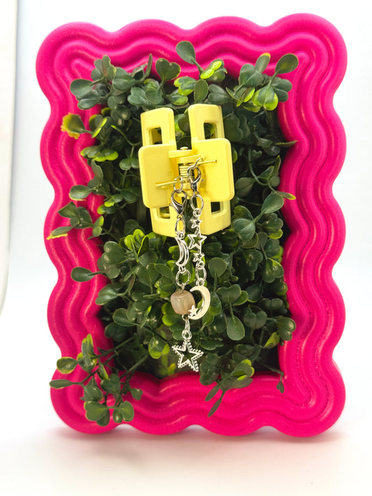 Yellow Small Claw Clip with Handmade Beaded Charms | Removable Charm Clip | 2.1”