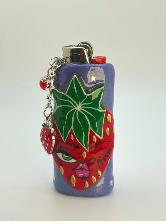 Sassy Strawberry Case with charm| Fits Standard Bic | Handmade Polymer Clay Art