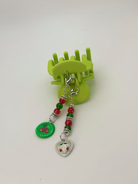 Lime Green Small Claw Clip with Handmade Beaded Charms | Removable Charm Clip | 2.1”