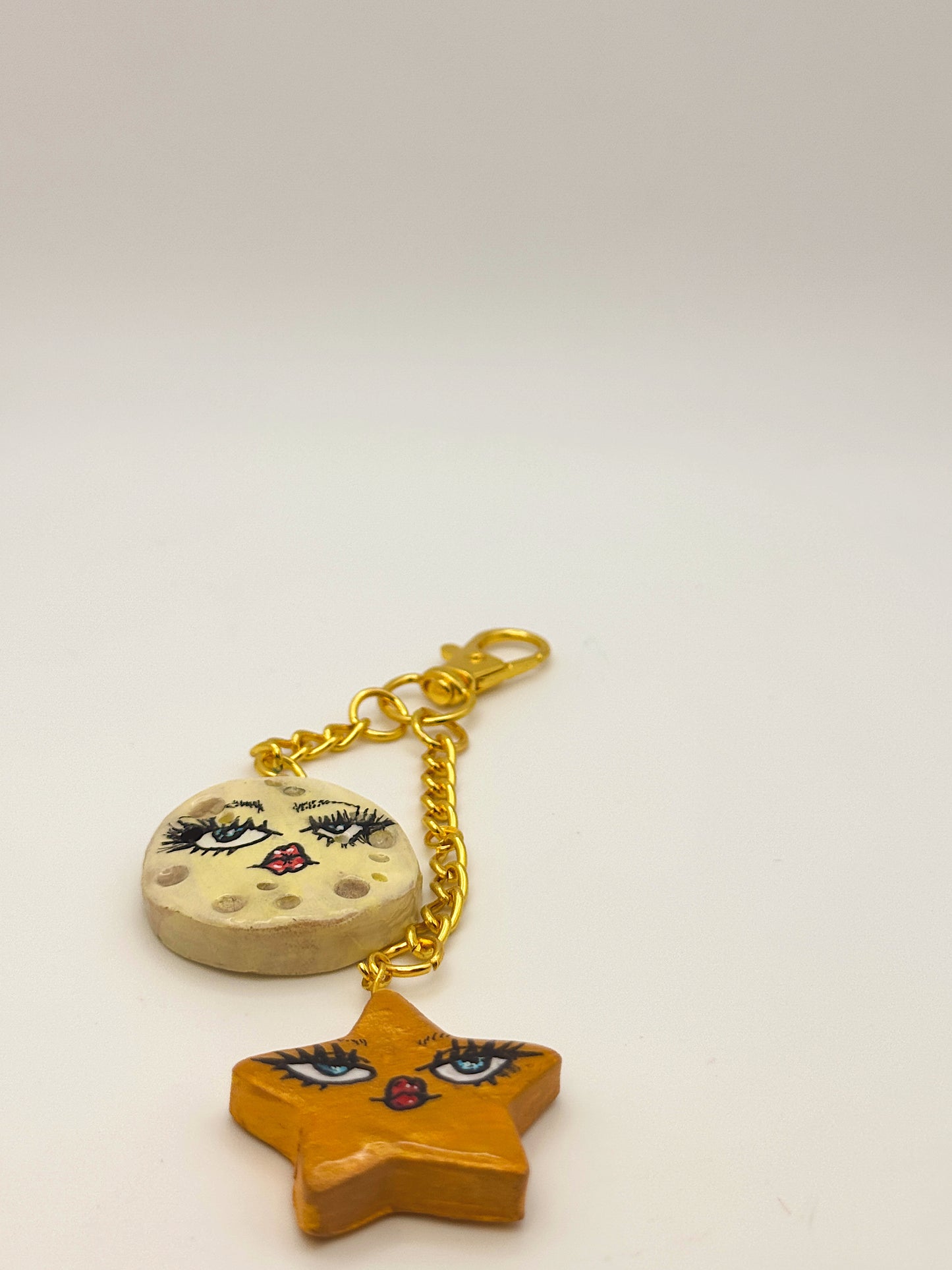 Cosmic Duo Keychain – Moon + Star Faces