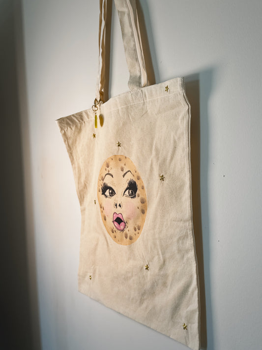 Miss Moon Hand-Pressed Tote Bag | 15x16 Natural Cotton — Luxe