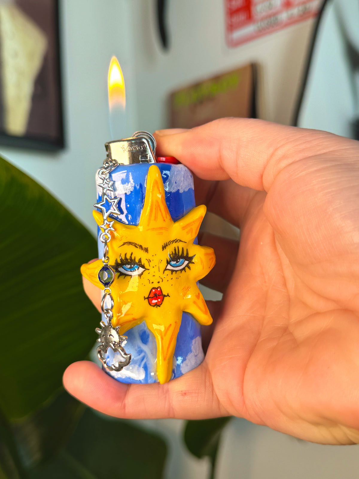Celestial Sun Case with charm| Fits Standard Bic | Handmade Polymer Clay Art