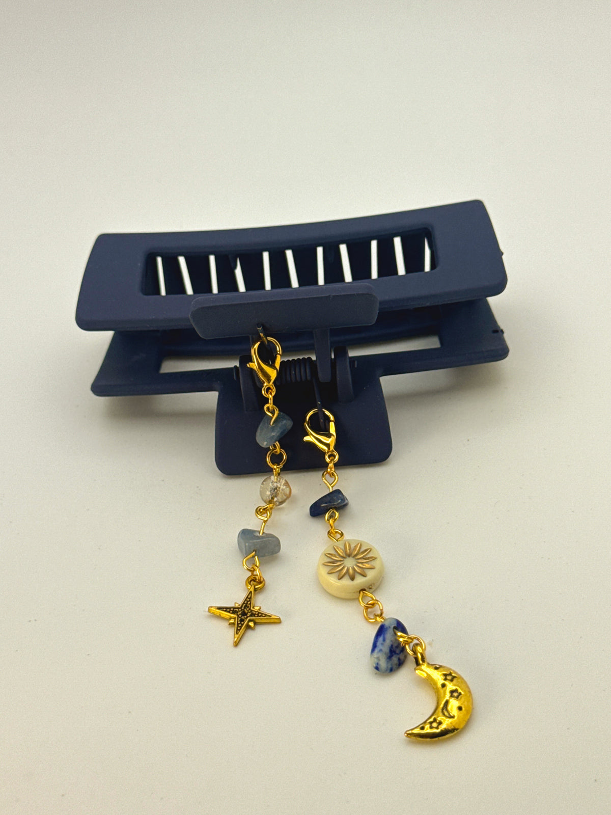 Dark Blue Medium Claw Clip with Handmade Beaded Charms | Removable Charm Clip | 3.1”