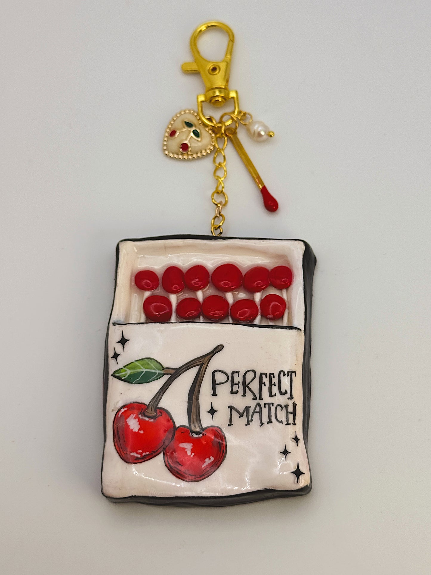 Perfect Match Matchbox Bag Charm – Handmade Cherry Matchbox Keychain with Match Charm