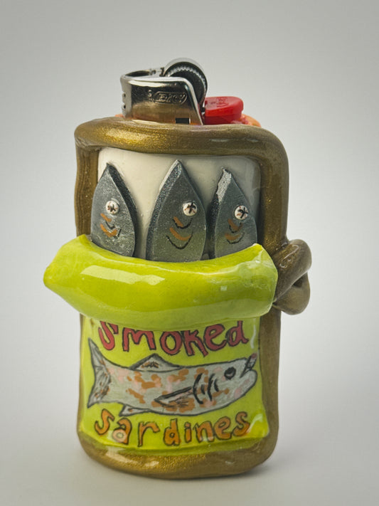Smoked Sardine Tin Lighter Case| Fits Standard Bic | Handmade Polymer Clay Art
