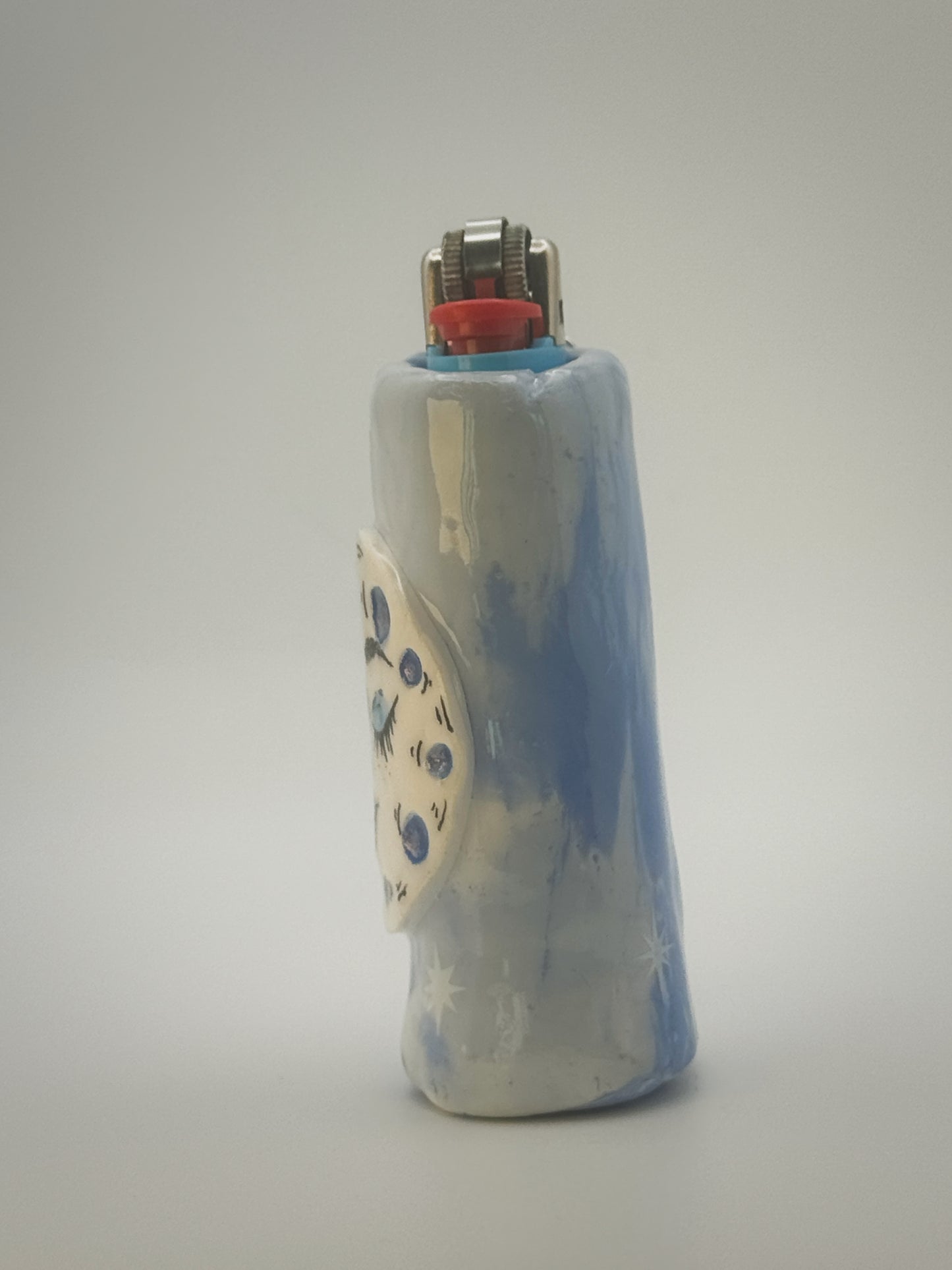 Smoking Moon Lighter Case with charm| Fits Standard Bic | Handmade Polymer Clay Art