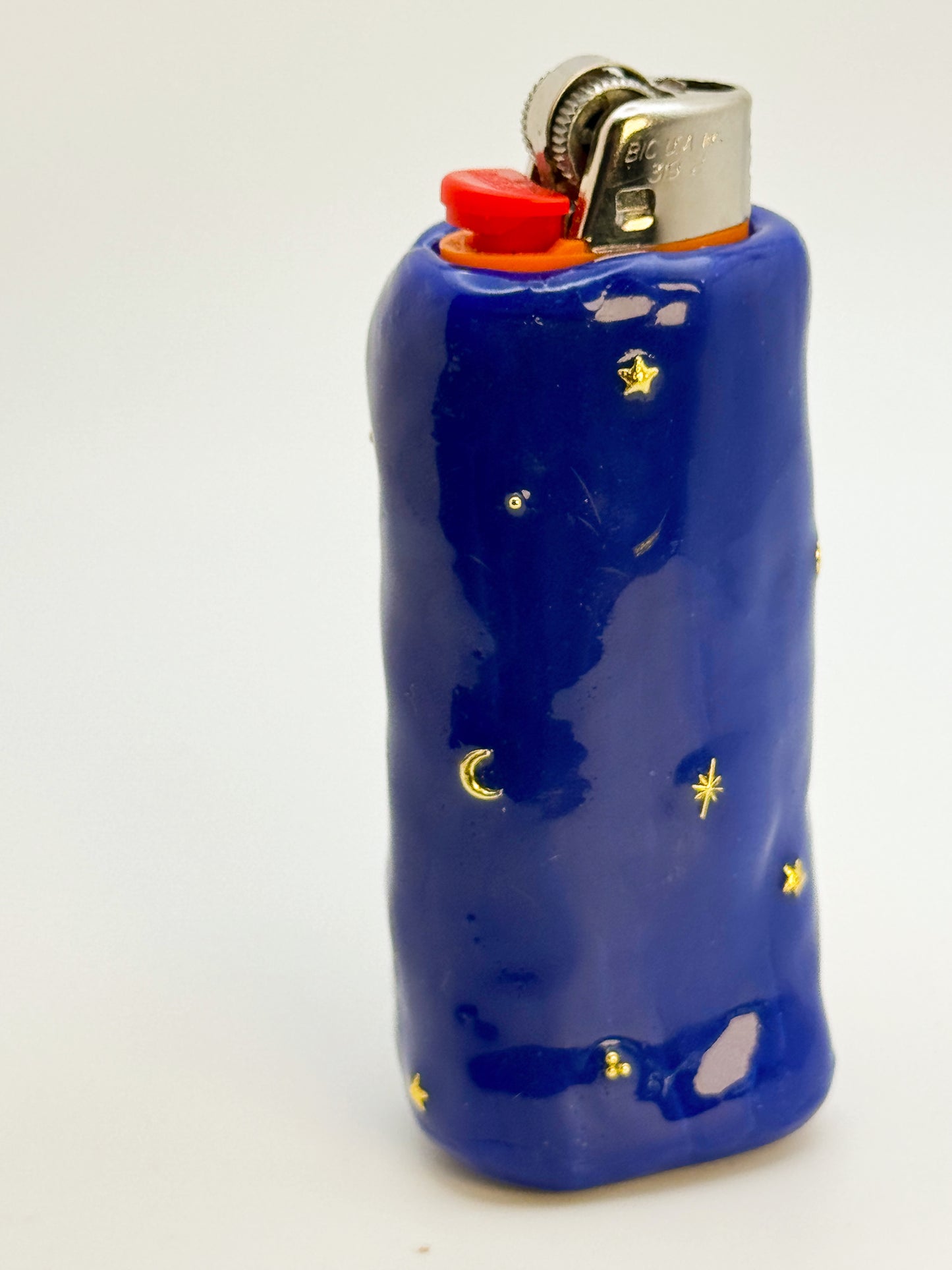 Handmade Celestial Moon Lighter Case Gold – Polymer Clay 90s Inspired Starry Night Cover