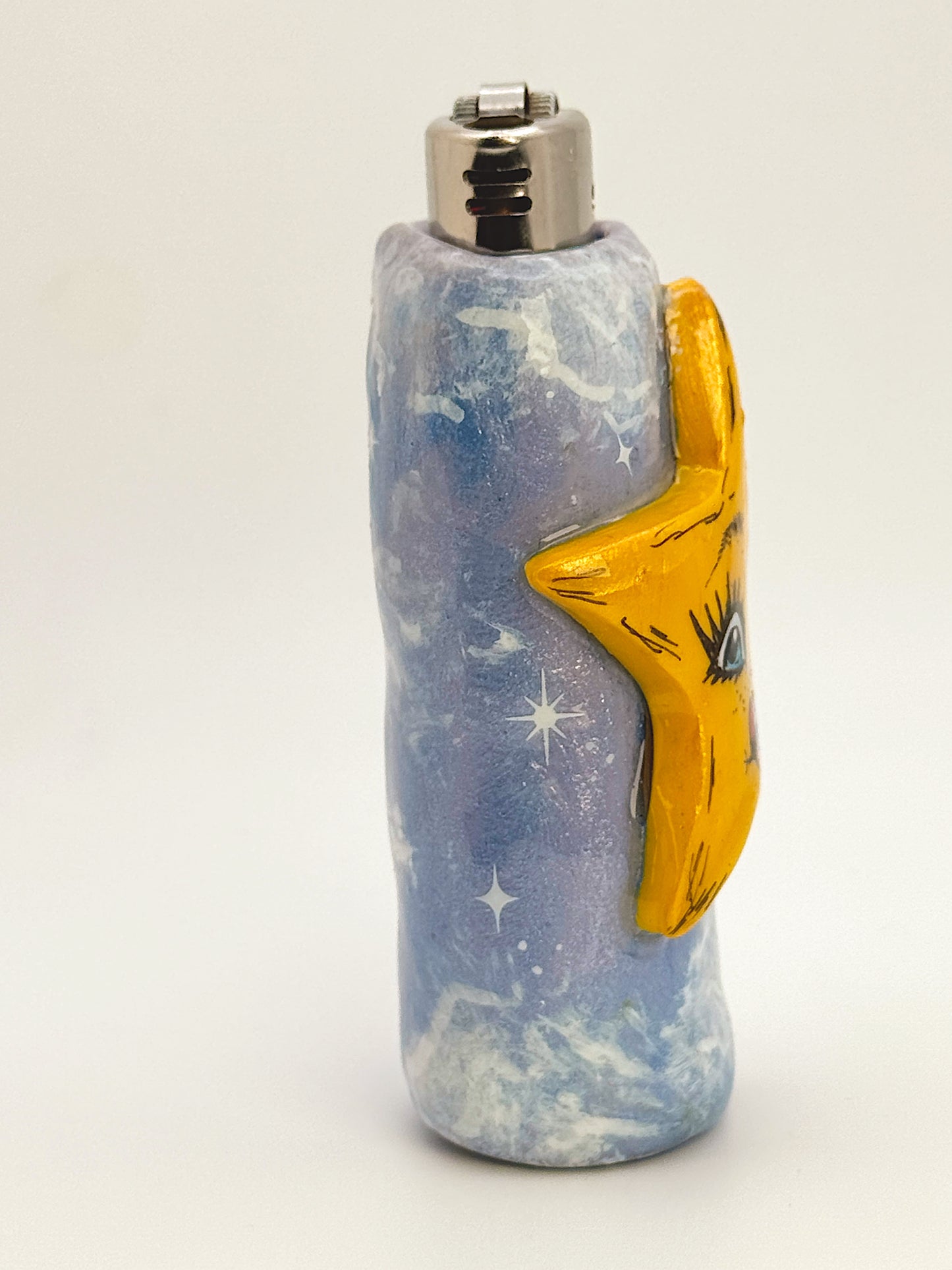 Celestial Star Lighter Case – Hand-Painted Blue Sky Design