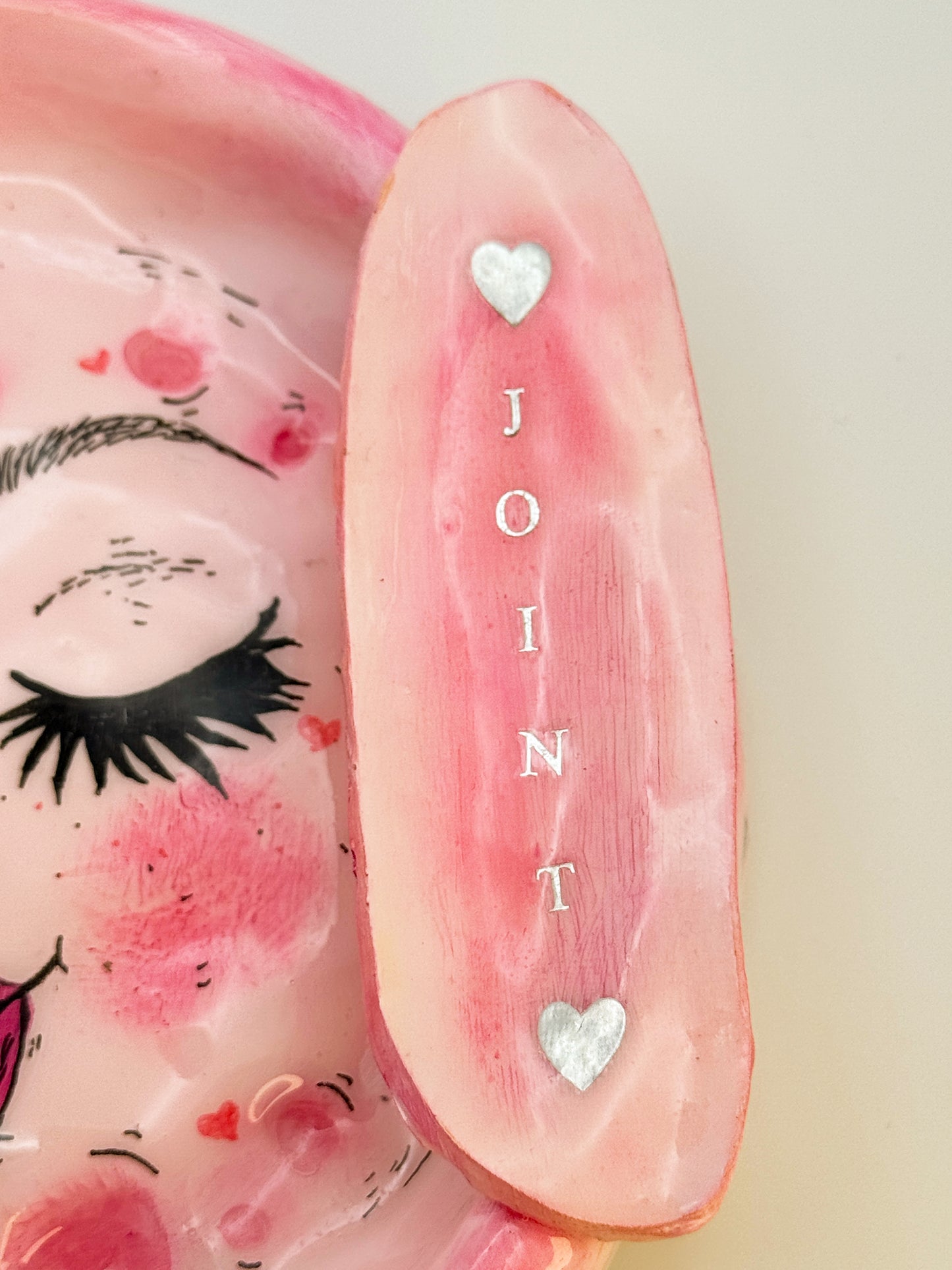 Pink Smoking Moon Ashtray – Hand-Painted Celestial Moon Dish (5.5”)