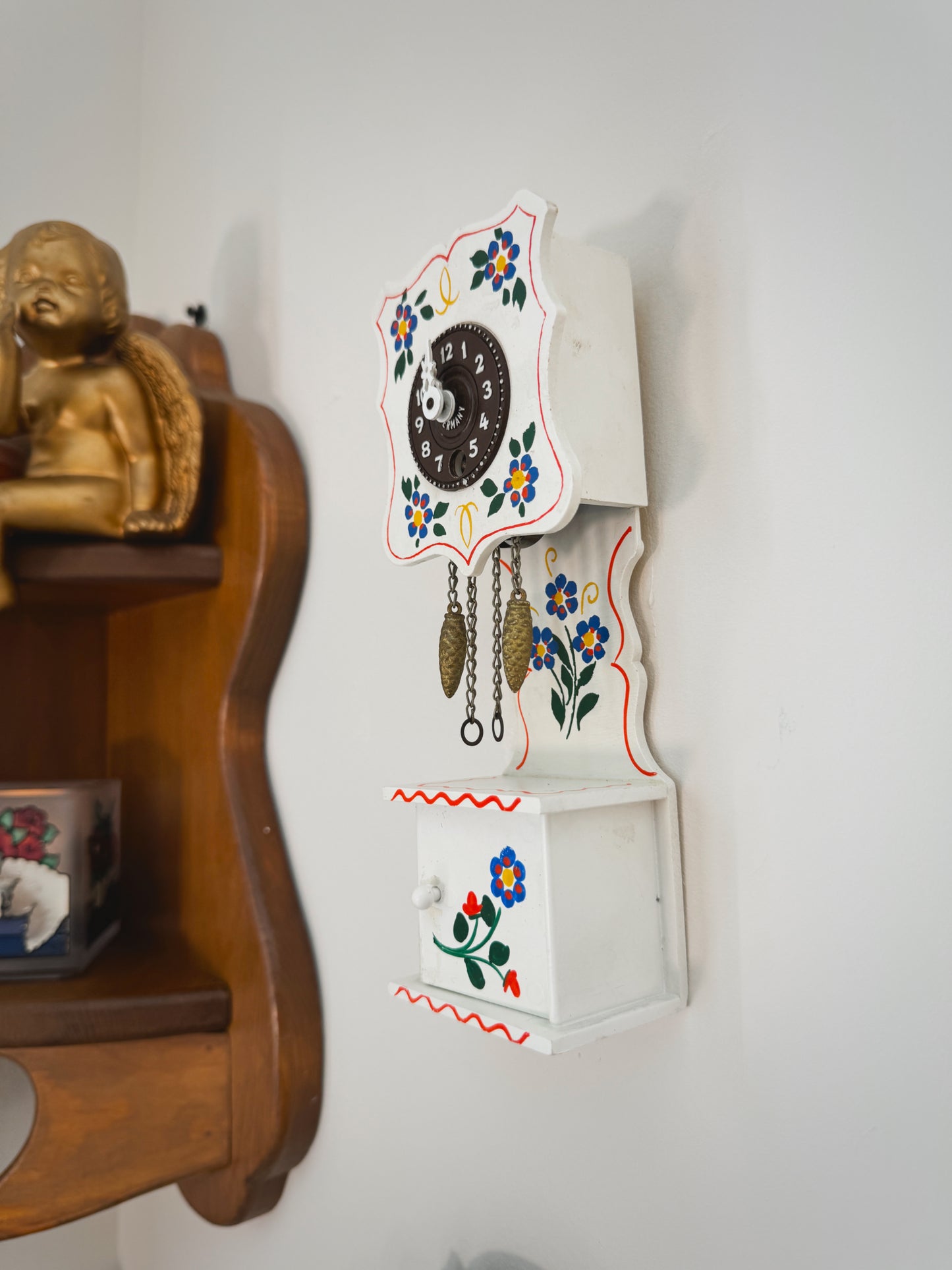 Vintage West German Mini Grandfather Clock – Hand-Painted Floral Folk Art