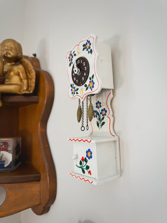 Vintage West German Mini Grandfather Clock – Hand-Painted Floral Folk Art