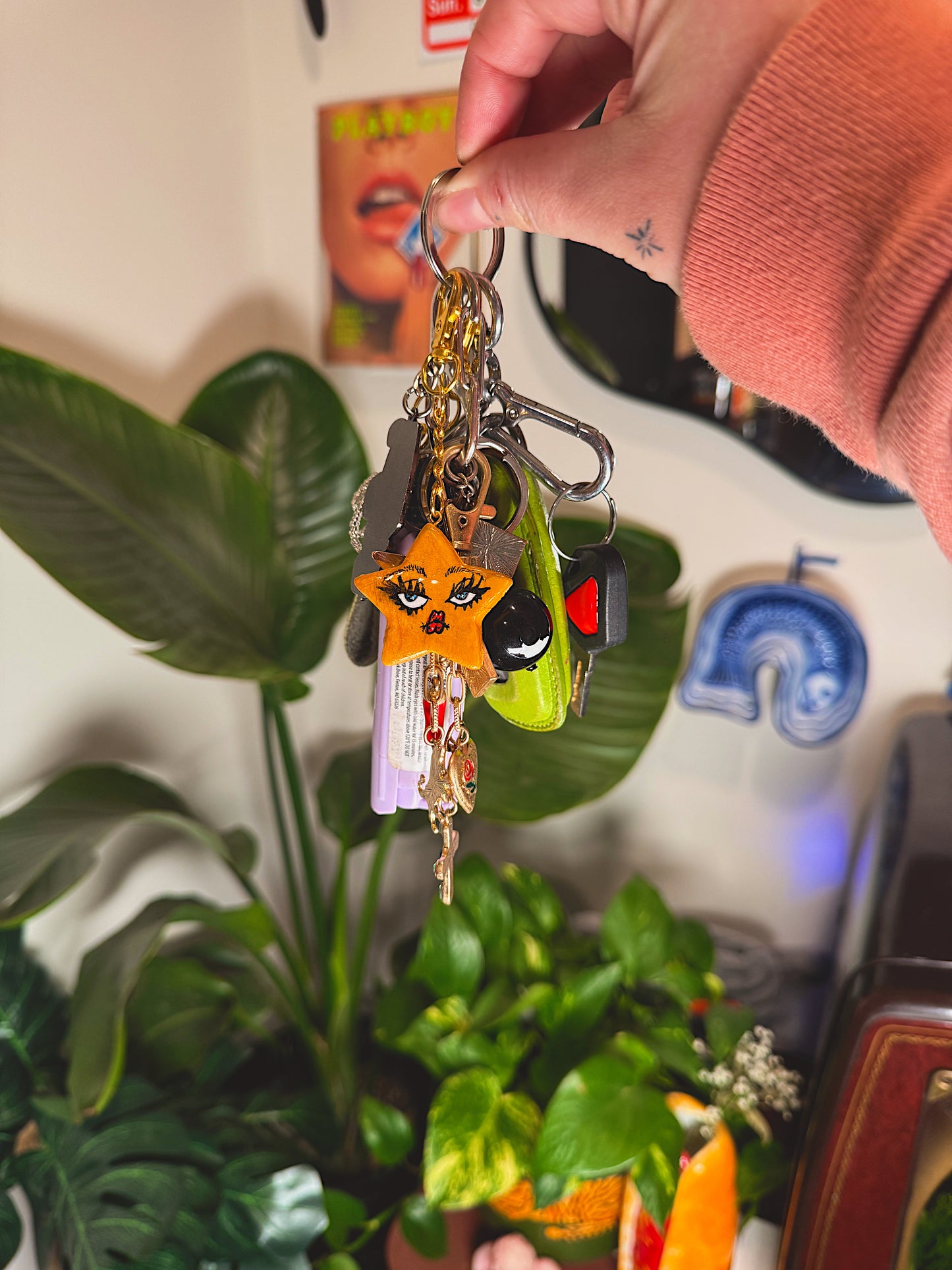 Handmade Cosmic Star Keychain — Funky Face Charm | Polymer Clay Keychain