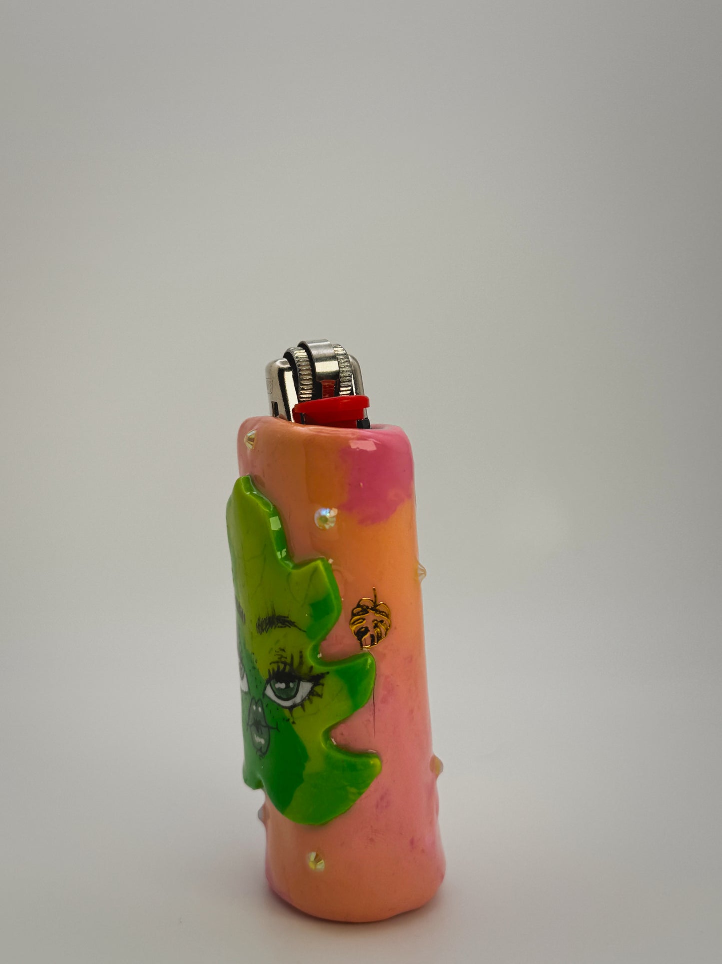 Miss Monstera Girl Lighter Case| Fits Standard Bic | Handmade Polymer Clay Art