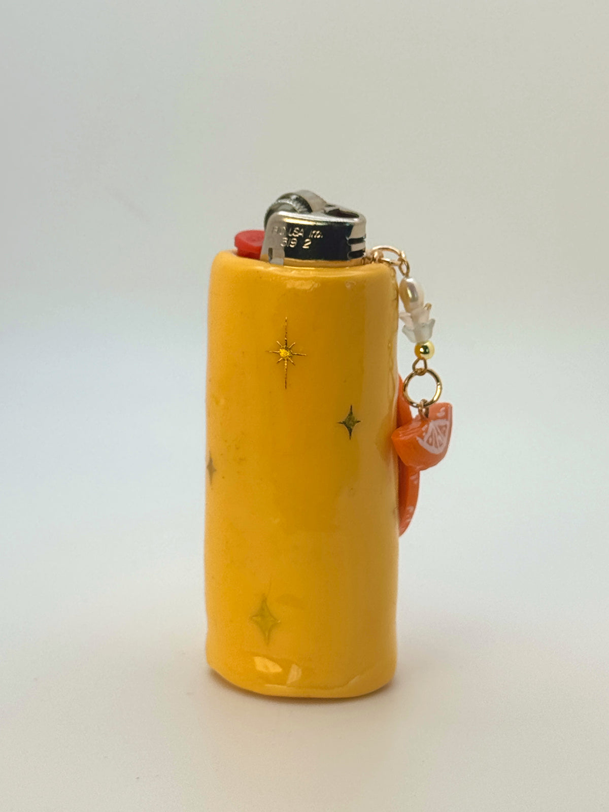 Sassy Orange Case with charm| Fits Standard Bic | Handmade Polymer Clay Art