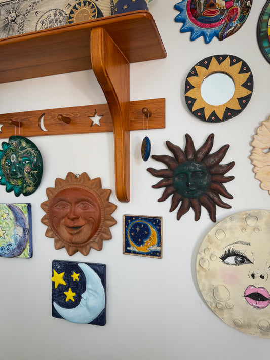 Vintage 12” Terracotta Sun Face – Heavy Mexican Folk Art Wall Hanging