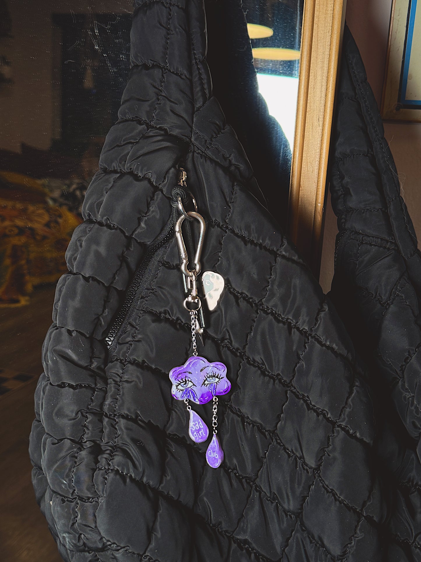 Crying Cloud “Sad Girl Club” Keychain & Bag Charm – Hand-Painted Celestial Charm