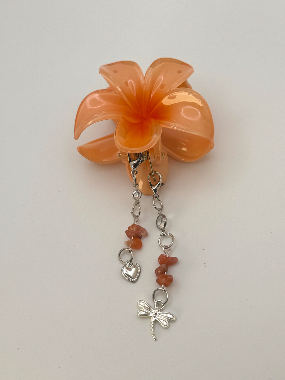 Orange Flower Small Claw Clip with Handmade Beaded Charms | Removable Charm Clip | 2.1”