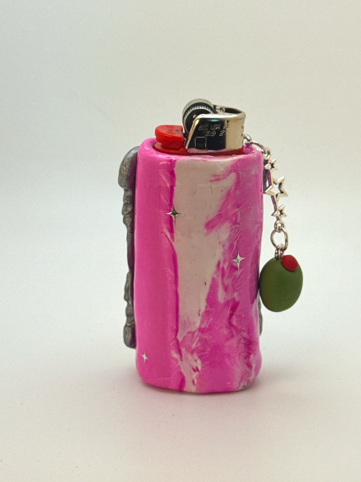 Vintage Frame Martini Kitty Case with charm| Fits Standard Bic | Handmade Polymer Clay Art