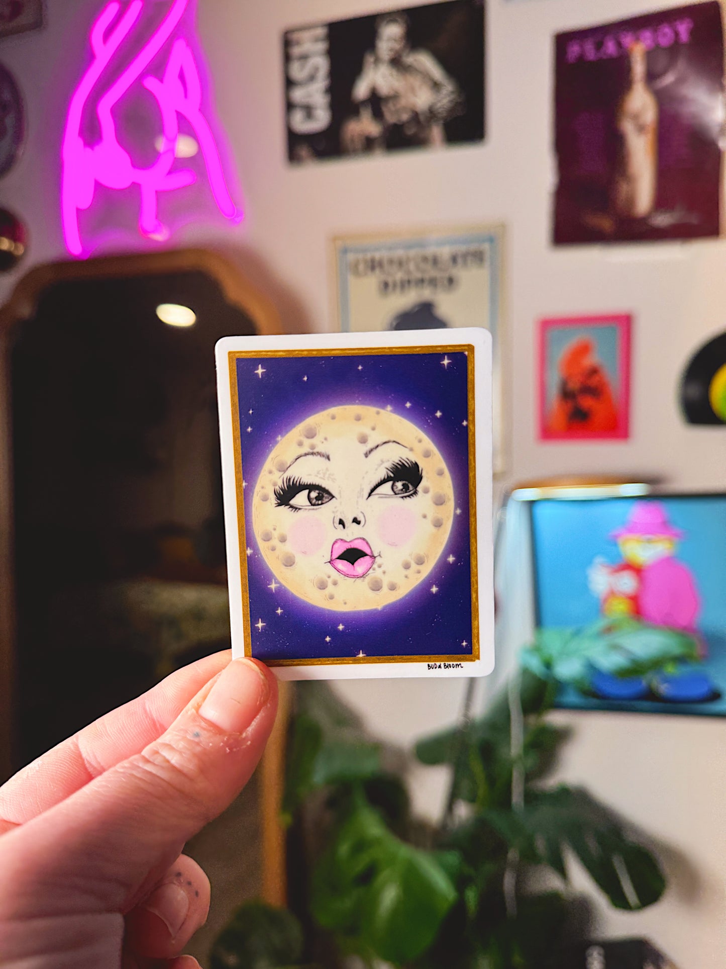 Whimsical Moon Vinyl Sticker | Celestial Moon Art