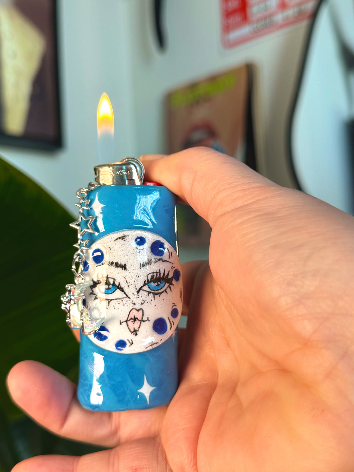 Celestial Moon Case with charm| Fits Standard Bic | Handmade Polymer Clay Art