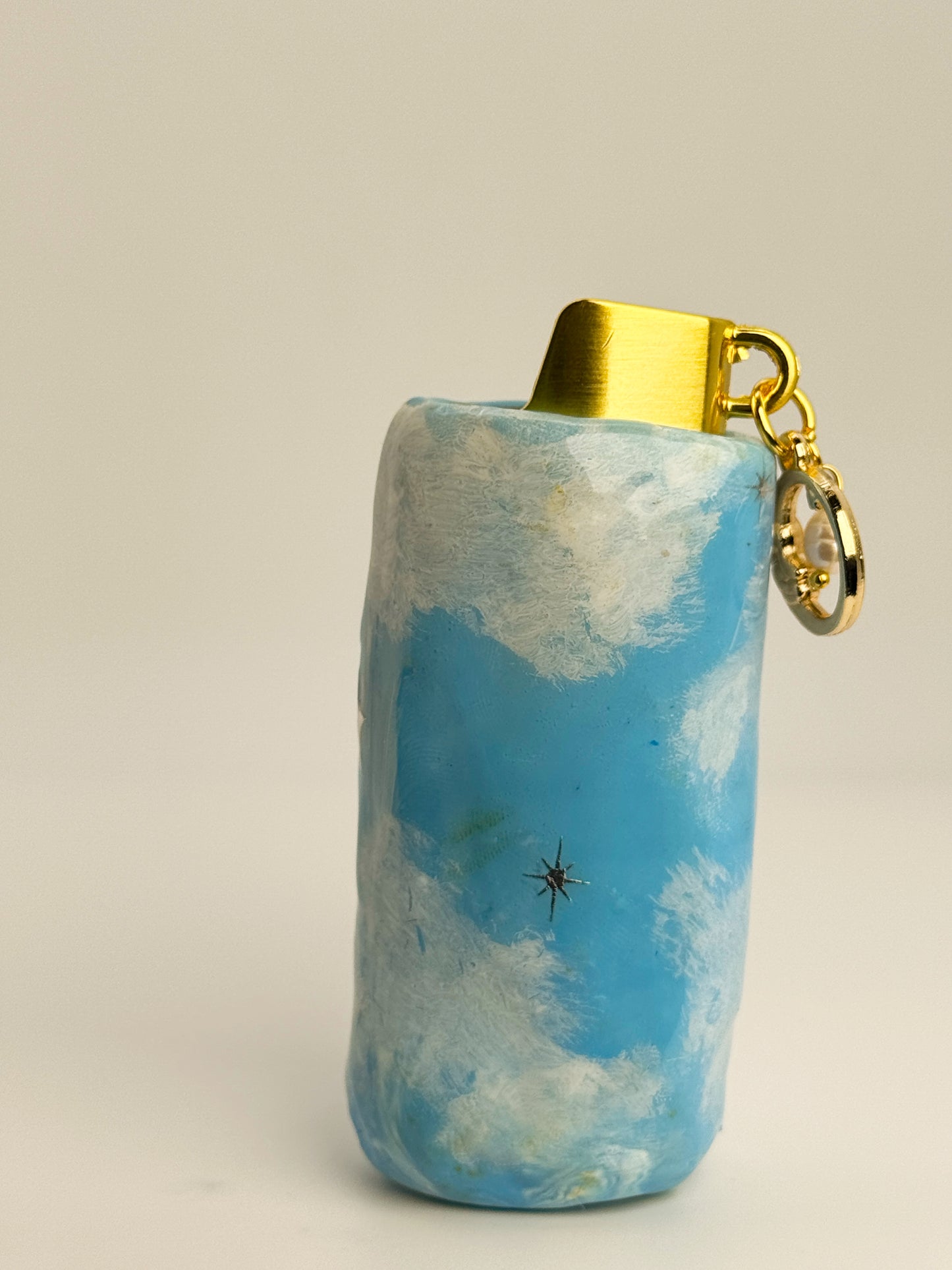 The Moon Tarot Card Lighter Case w/ Charm | Fits Standard Bic | Handmade Polymer Clay Art