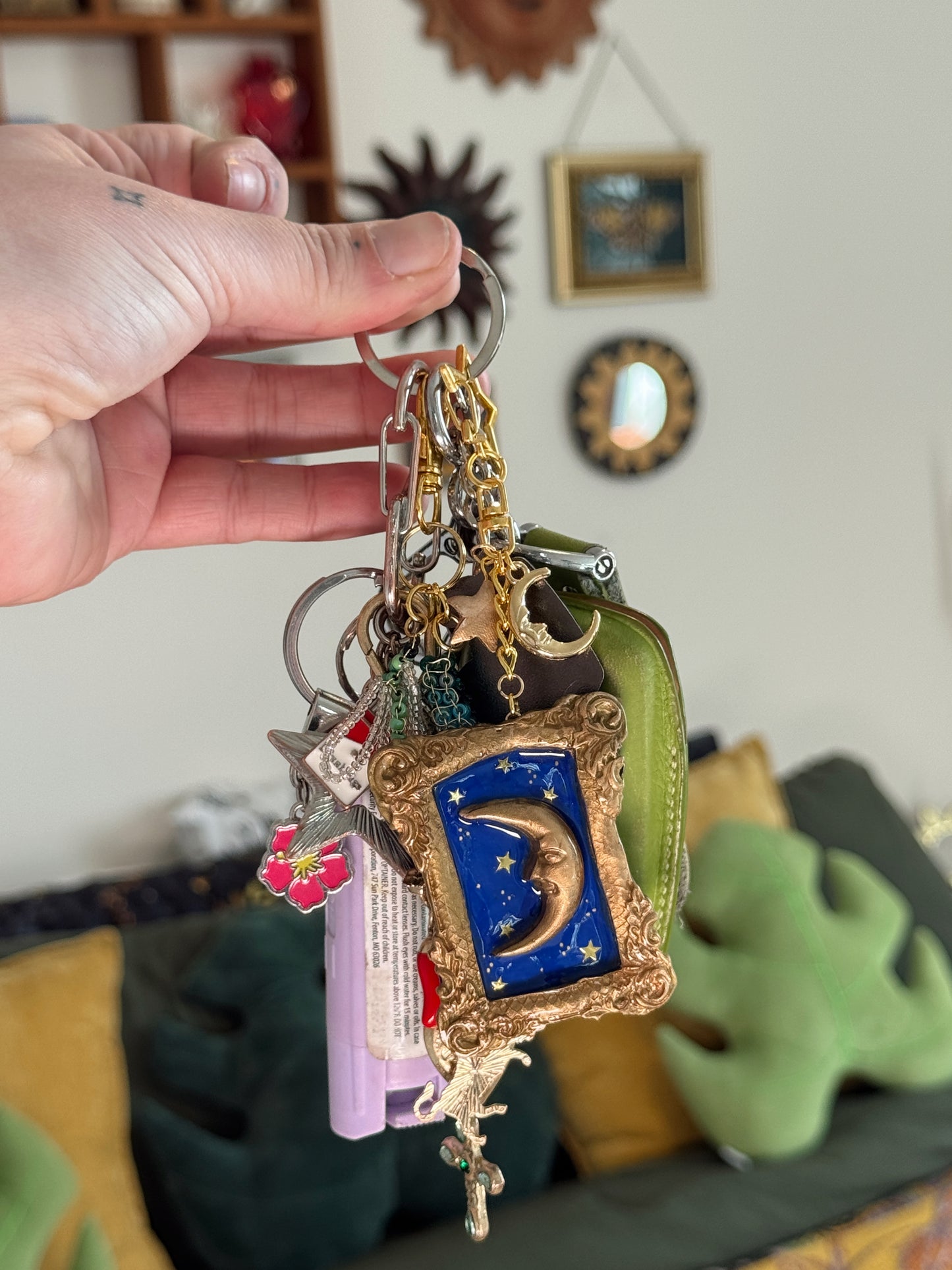 Celestial Moon Frame Keychain – Whimsigoth Bag Charm – Polymer Clay Art