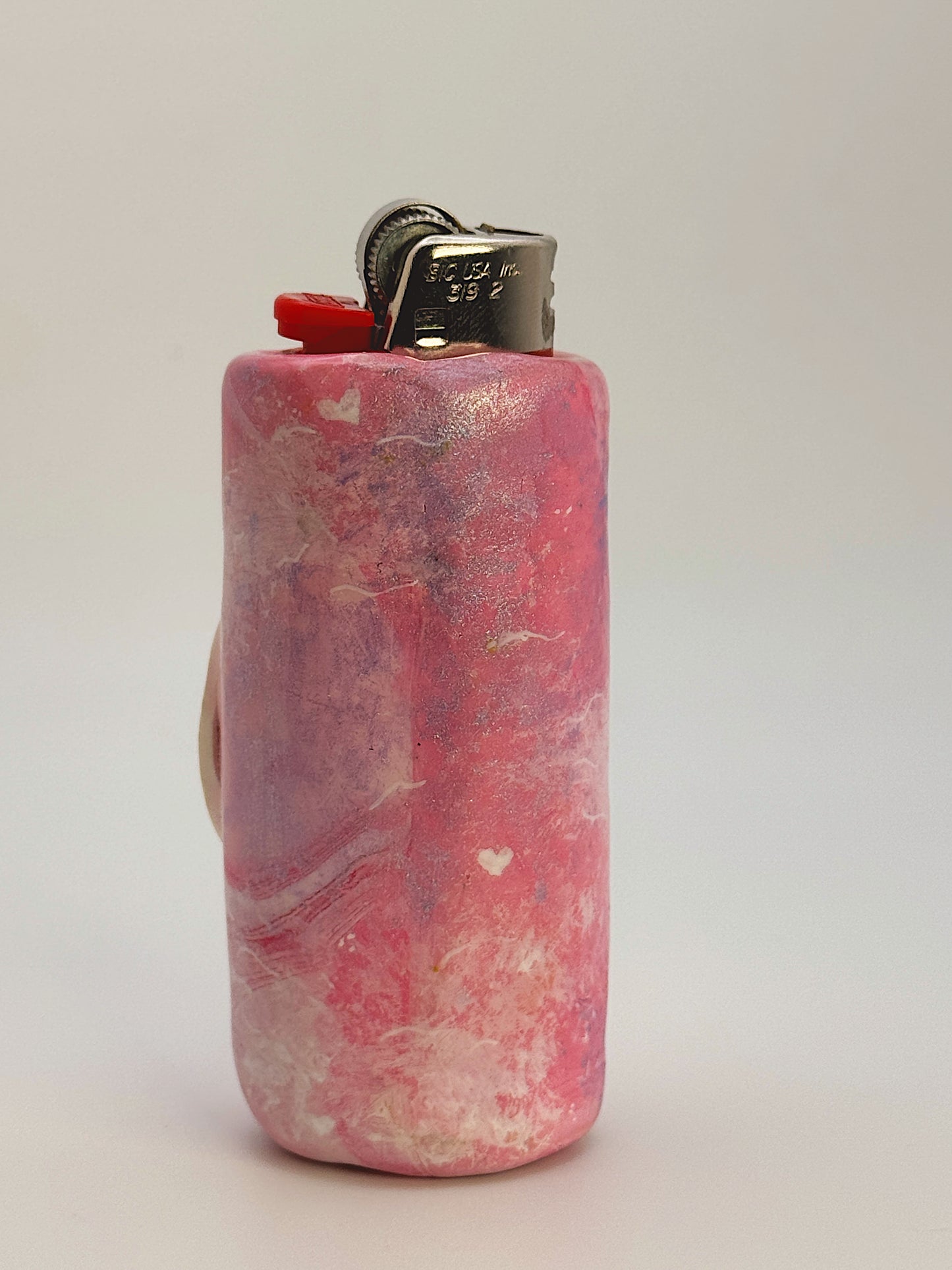 Winking Moon Lighter Case – Handmade Pink Celestial Polymer Clay Cover