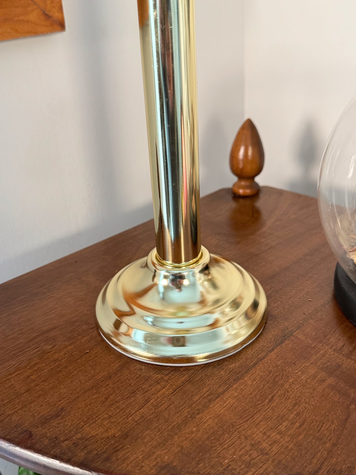 Vintage Brass Candle Lamp with Glass Shade – Spring Loaded Candle Stick Lamp