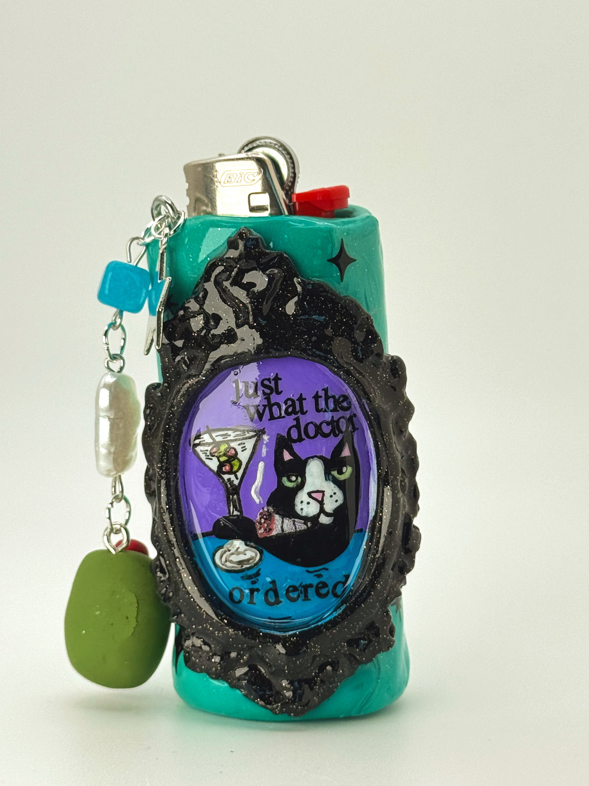 Just What The Doctor Ordered Lighter Case with charm| Fits Standard Bic | Handmade Polymer Clay Art