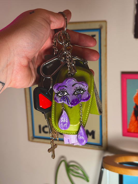 Crying Cloud “Sad Girl Club” Keychain & Bag Charm – Hand-Painted Celestial Charm