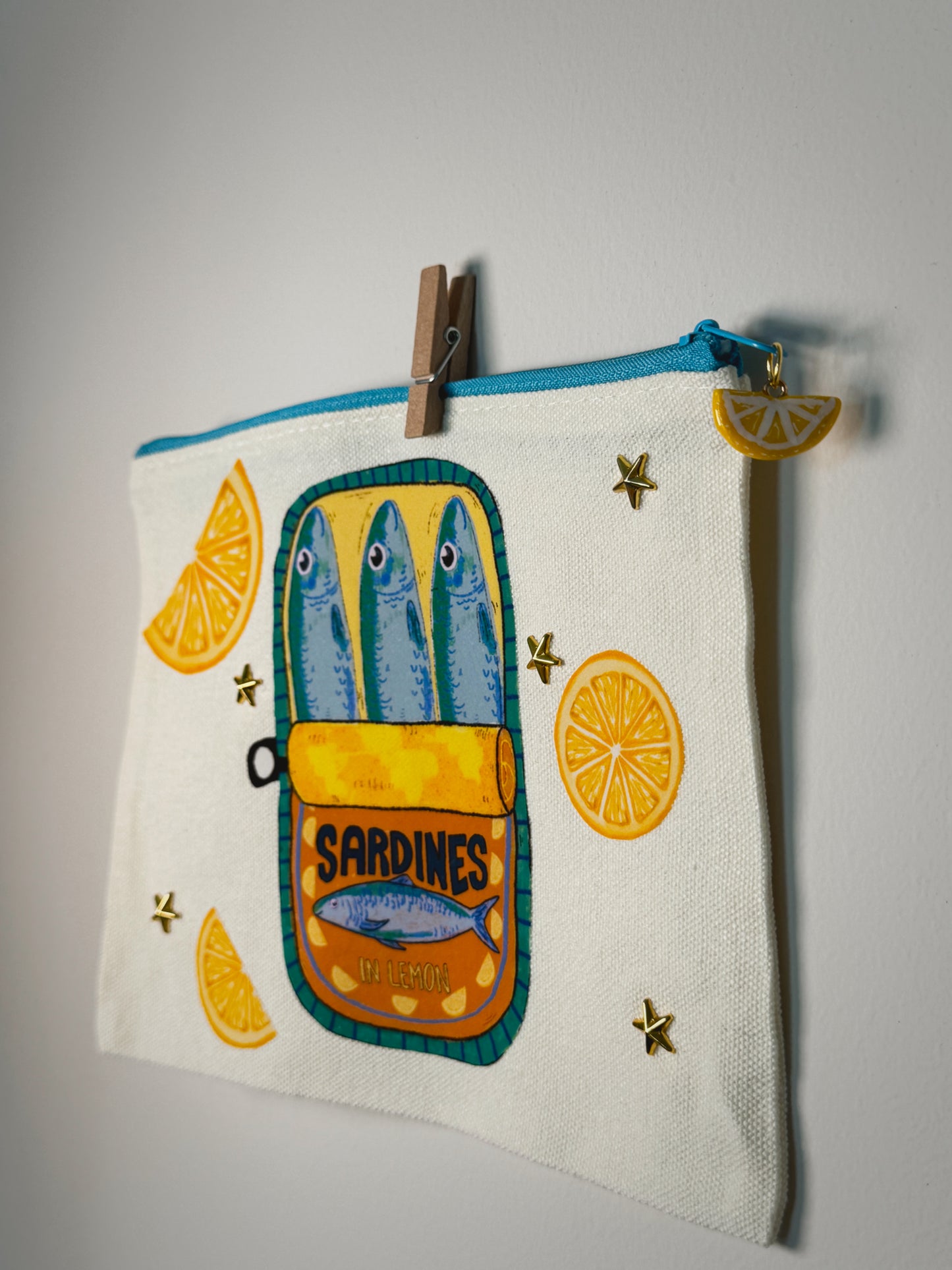 Sardine with Lemon Hand-Pressed Bag | 8 x 6 Natural Cotton | Luxe