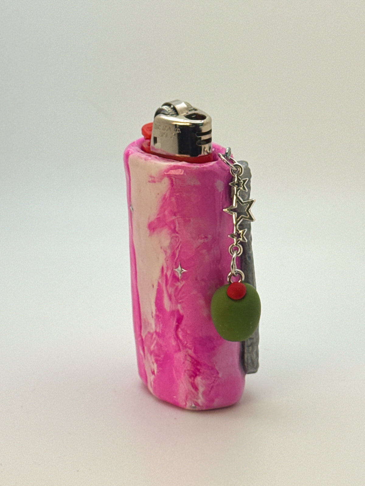 Vintage Frame Martini Kitty Case with charm| Fits Standard Bic | Handmade Polymer Clay Art