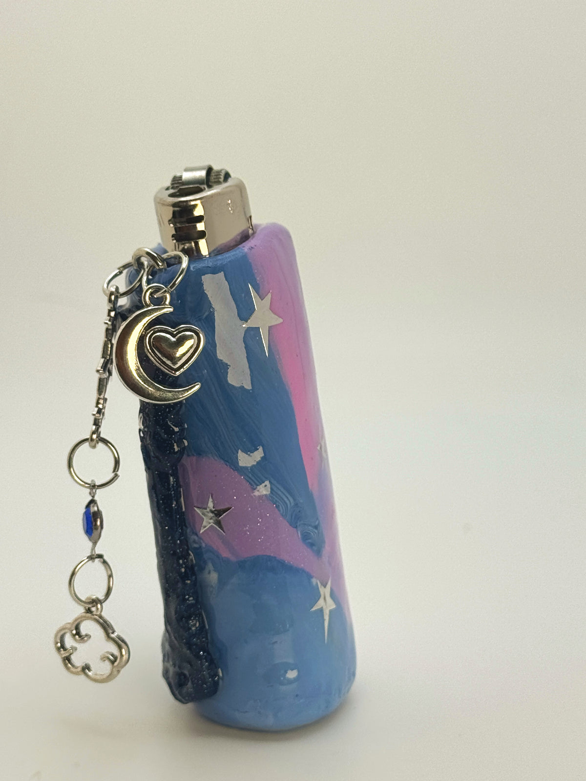 Vintage Frame Smoking Moon Case with charm| Fits Standard Bic | Handmade Polymer Clay Art