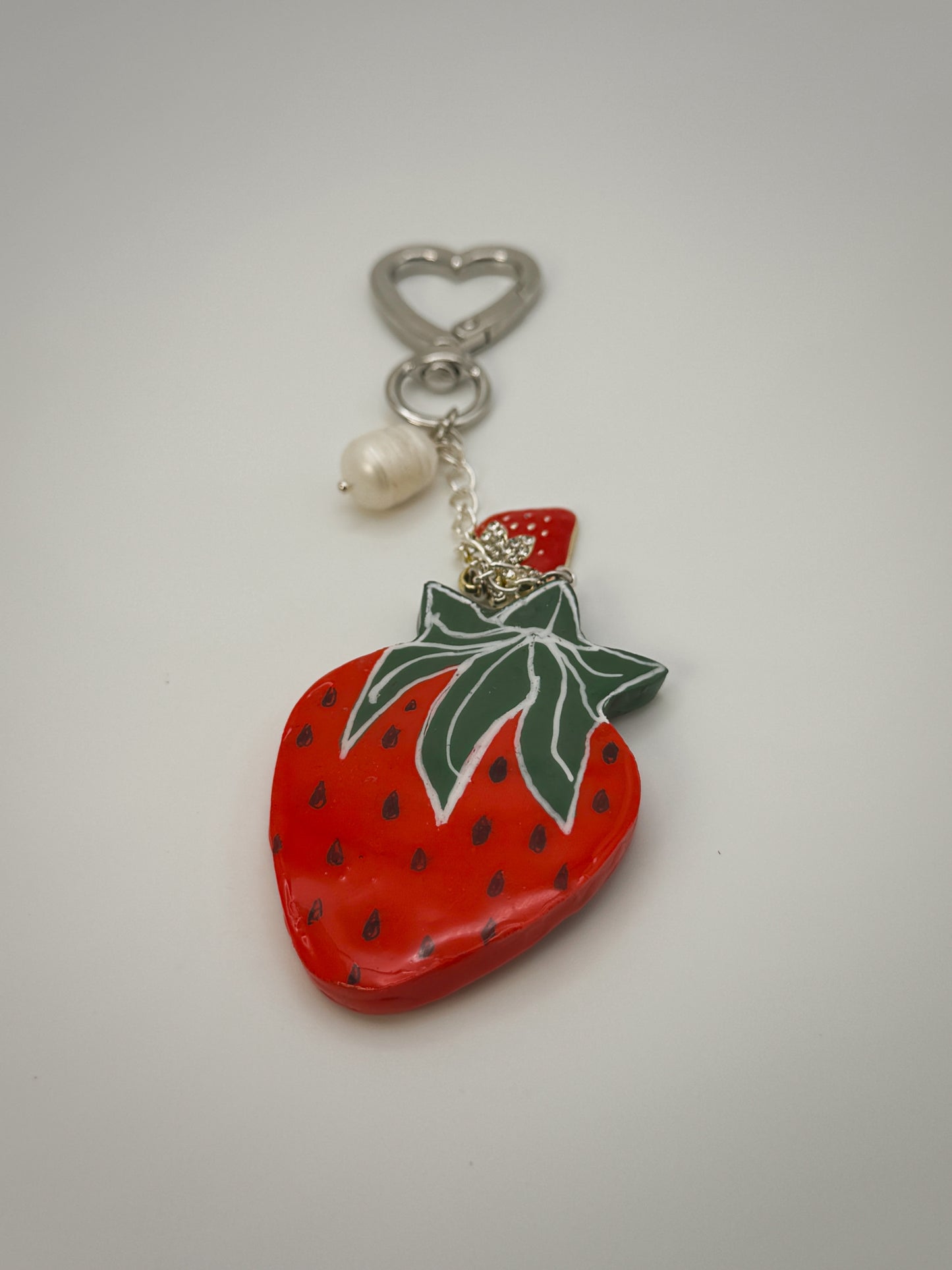 Winking Strawberry Bag Charm | Handmade Polymer Clay Key Chain