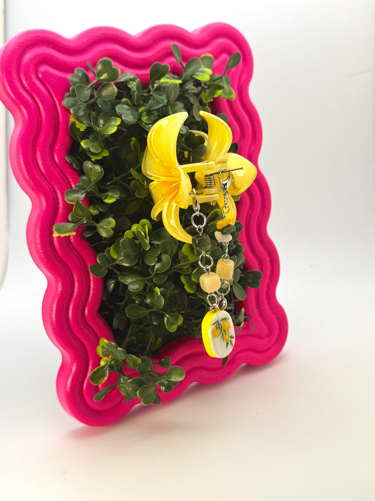 Yellow Flower Small Claw Clip with Handmade Beaded Charms | Removable Charm Clip | 2.1”