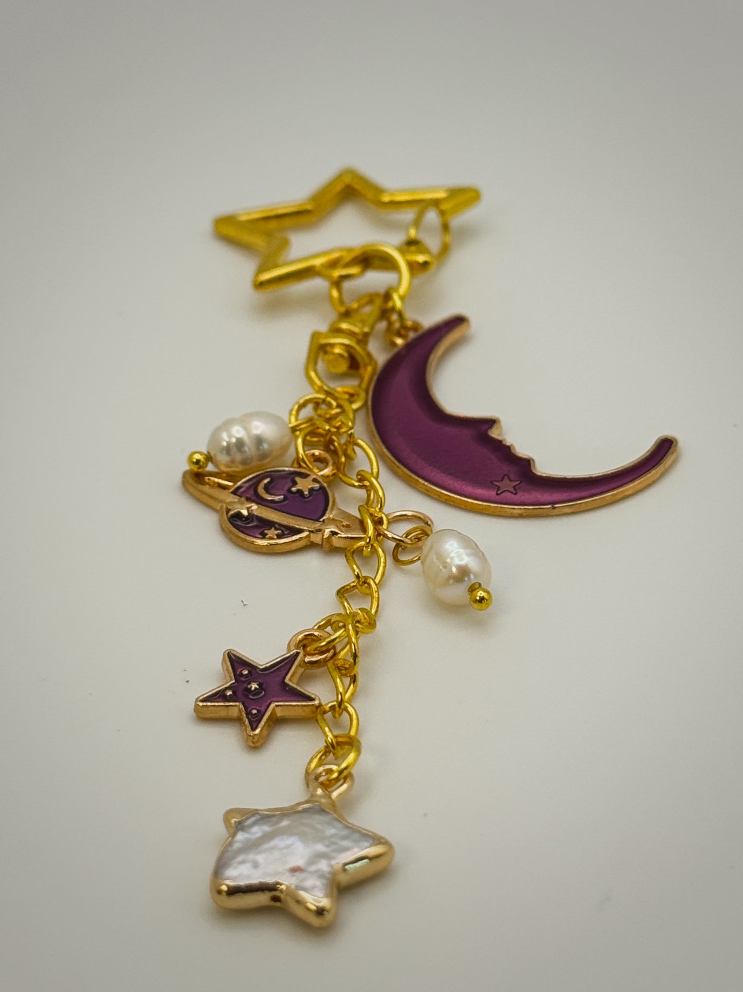 Gold & Purple Celestial Bag Charm | Handmade Key Chain