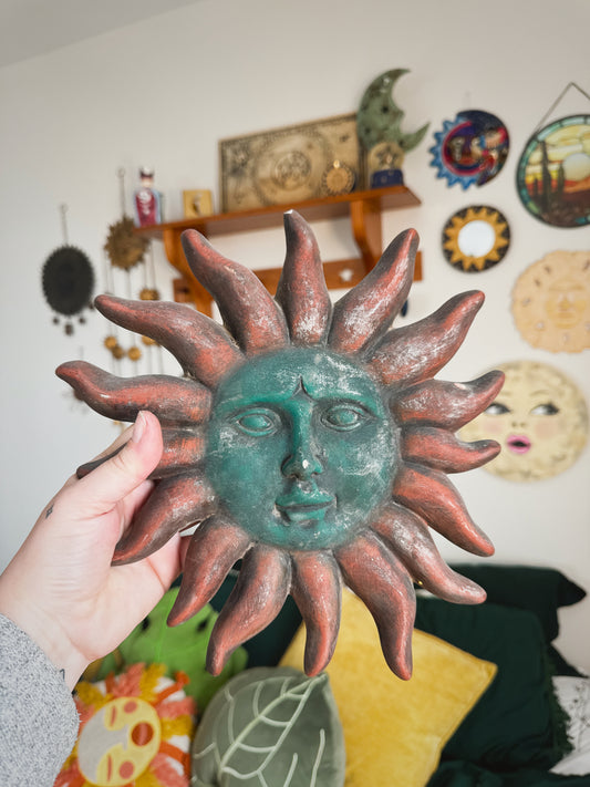 Vintage 11” Sun Face Wall Hanging – Celestial Decor
