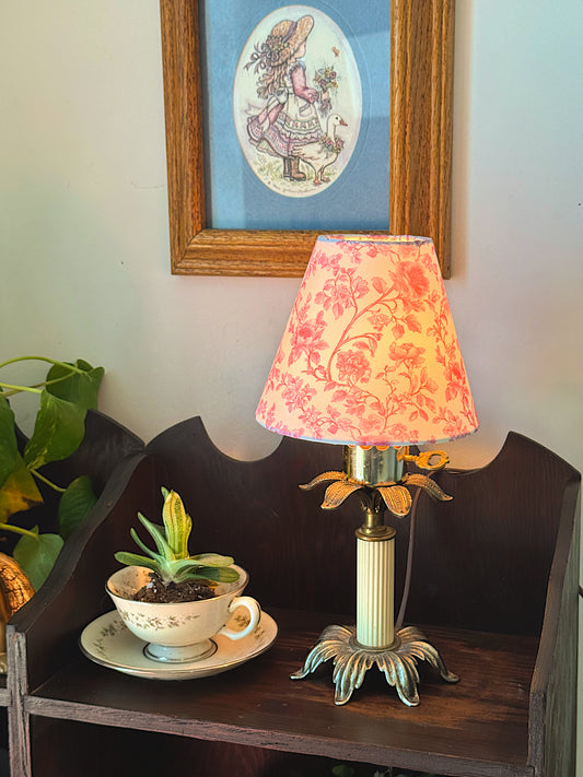 Vintage Hollywood Regency Brass Table Lamp – Palm Leaf & Fluted Column – 12"