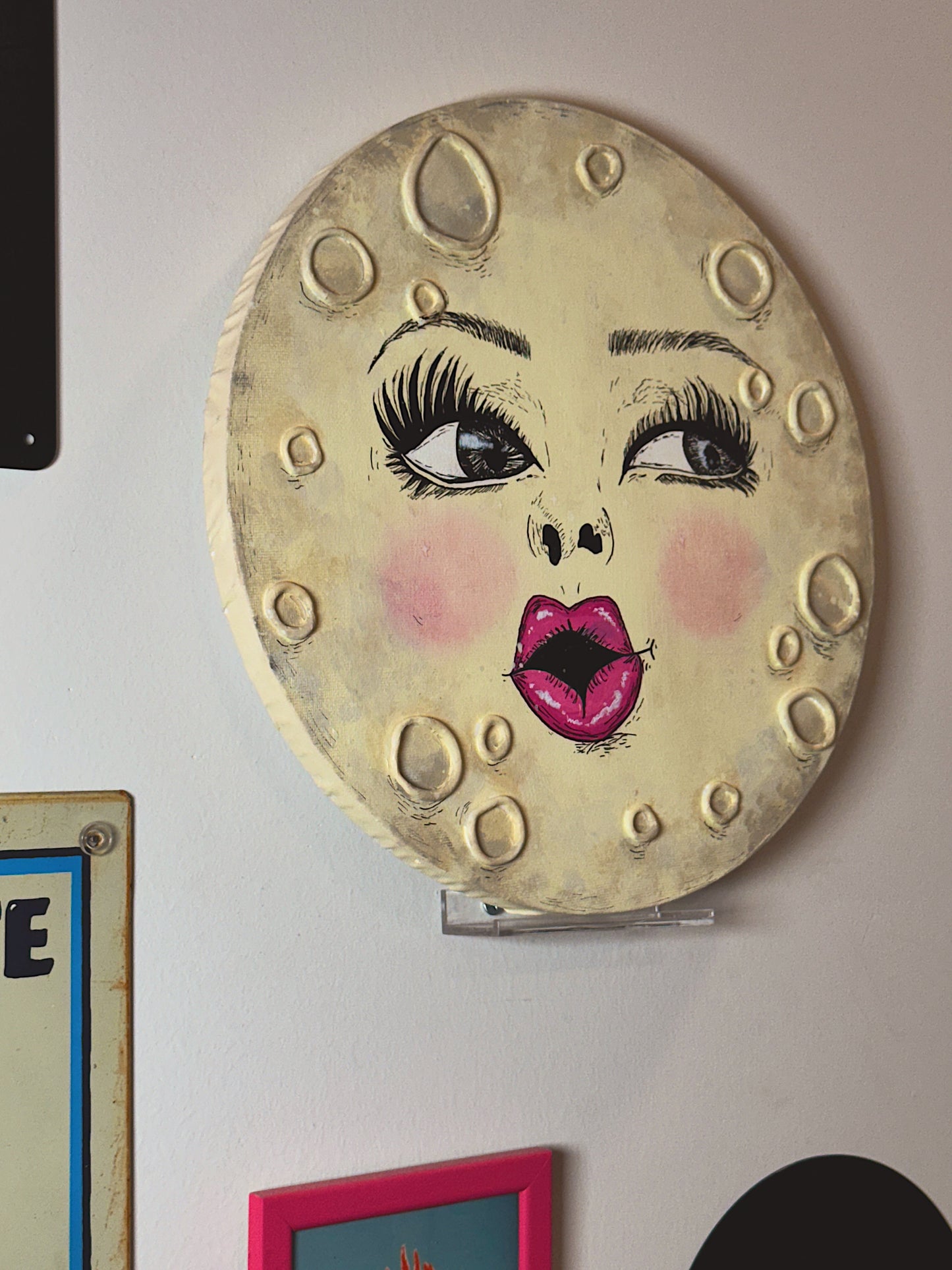 Miss Moon – Hand-Painted Moon Face Wall Art (12” Textured Canvas)