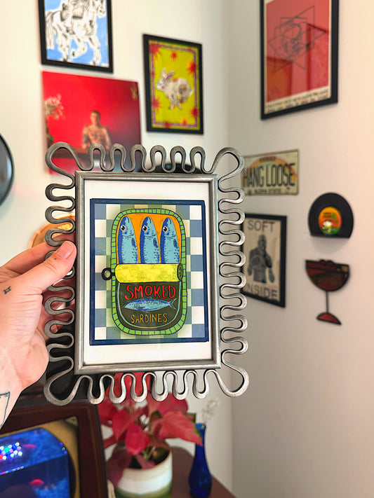 Smoked Sardines Art Print in Funky Metal Frame – Original Artwork Print – Eclectic Kitchen Decor