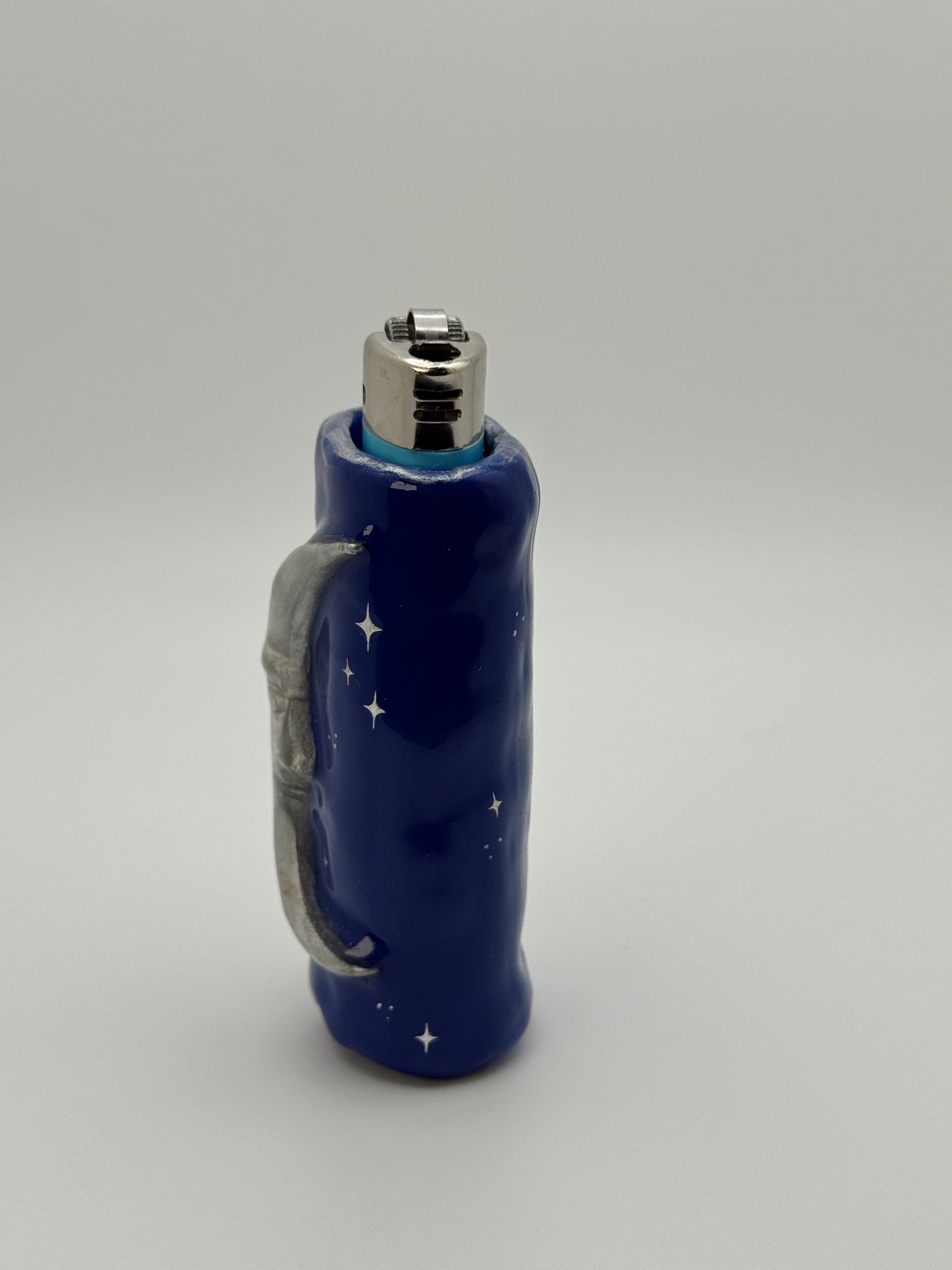 Handmade Celestial Moon Lighter Case Silver – Polymer Clay 90s Inspired Starry Night Cover