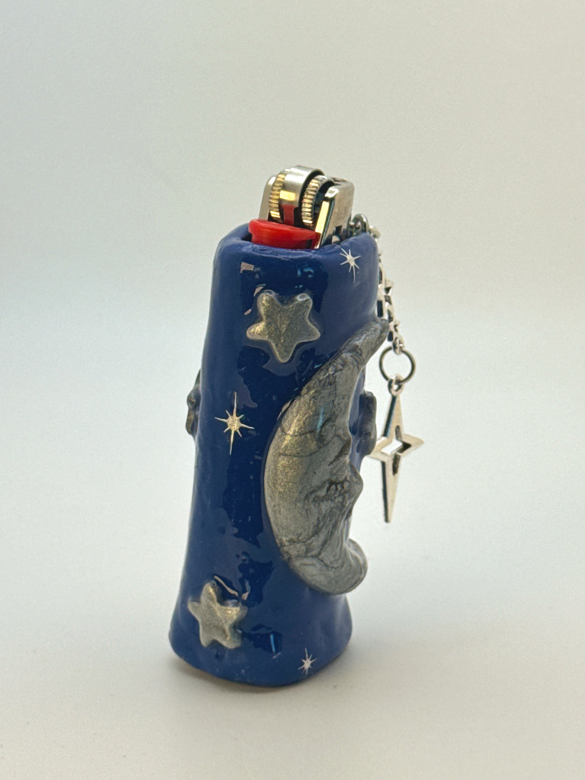 90s Celestial Moon Case (SILVER) with charm| Fits Standard Bic | Handmade Polymer Clay Art