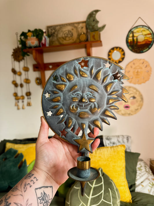 Vintage PartyLite Sun Moon Wall Sconce | Celestial Candle Holder | Whimsigoth Star Cutout Decor