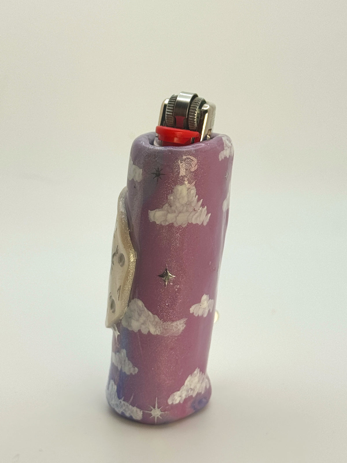 Whimsical Moon Case with charm| Fits Standard Bic | Handmade Polymer Clay Art
