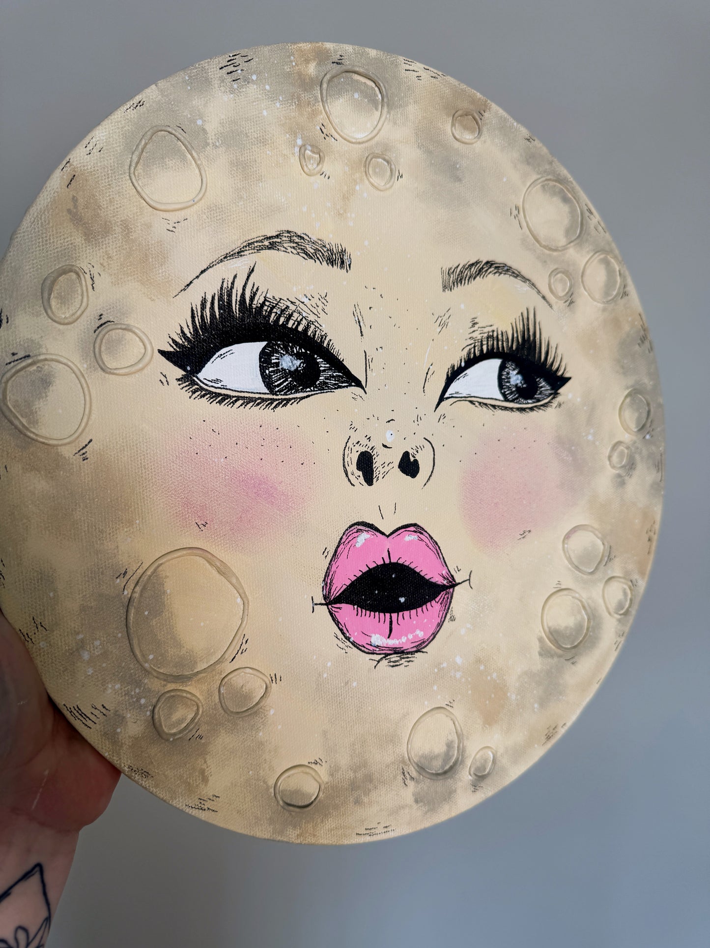 Miss Moon – Hand-Painted Moon Face Wall Art (14” Textured Canvas)